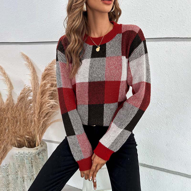 Casual Plaid Knit Sweater