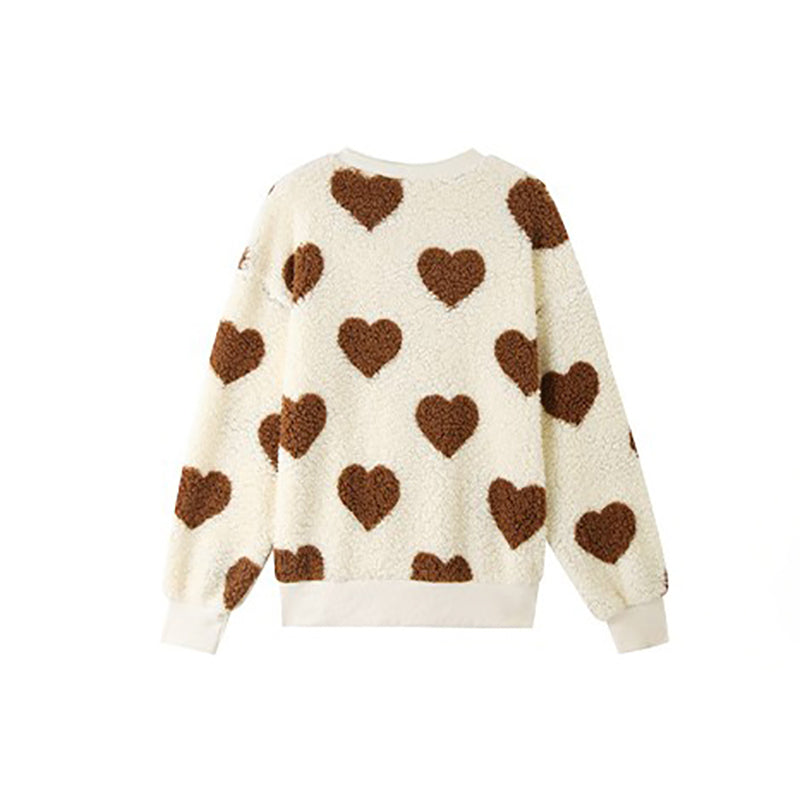 Heart-Print Plush Sweatshirt