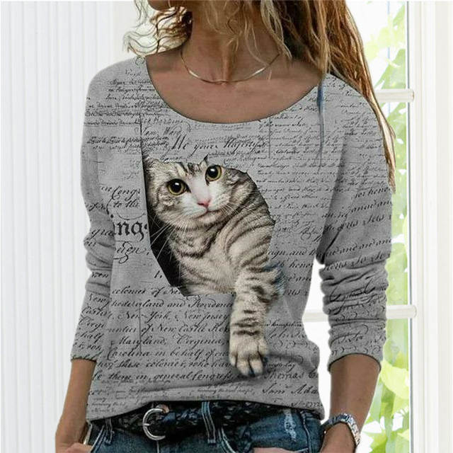 Fashion Cute Cat Print T-Shirt