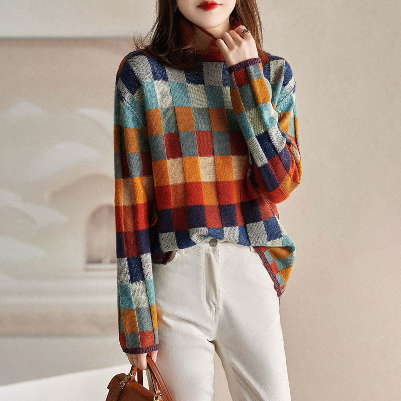 Colourful Plaid Knit Sweater