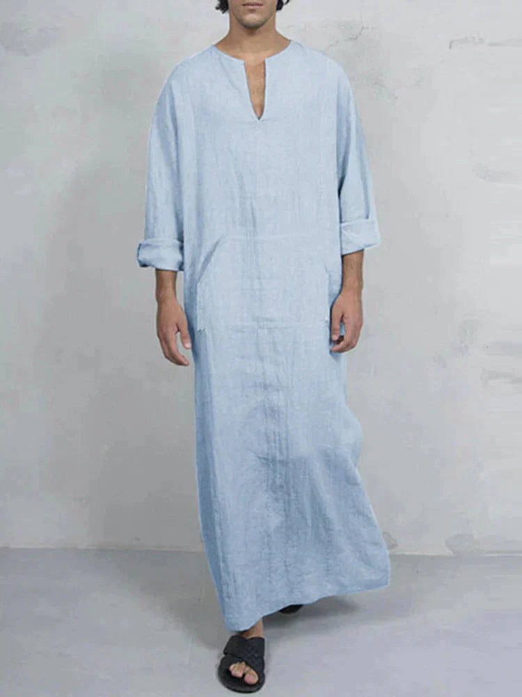 Linen One-Piece Hexagonal Pocket Long Shirt