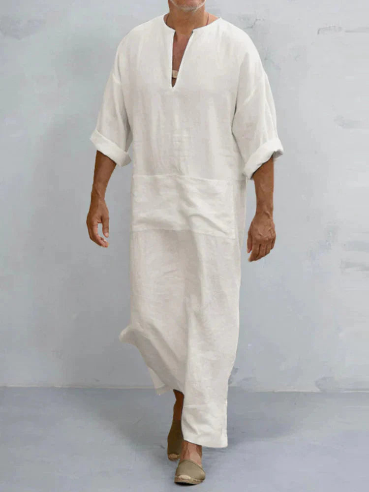 Linen One-Piece Rectangle Pocket Long Shirt