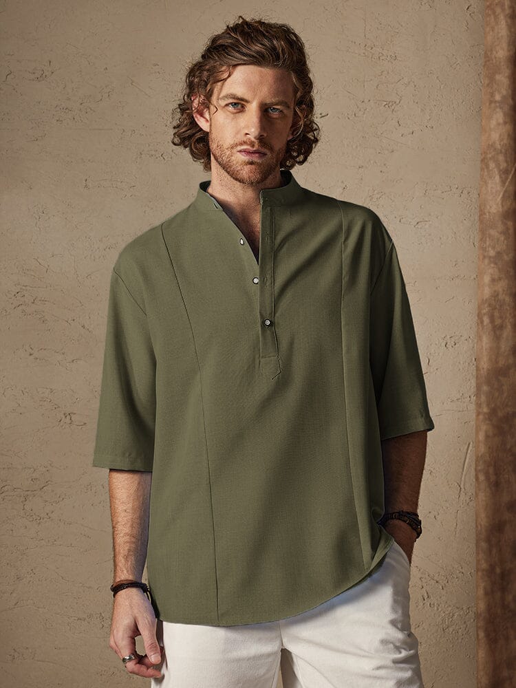 Casual Cotton Linen Mid-sleeve Shirt