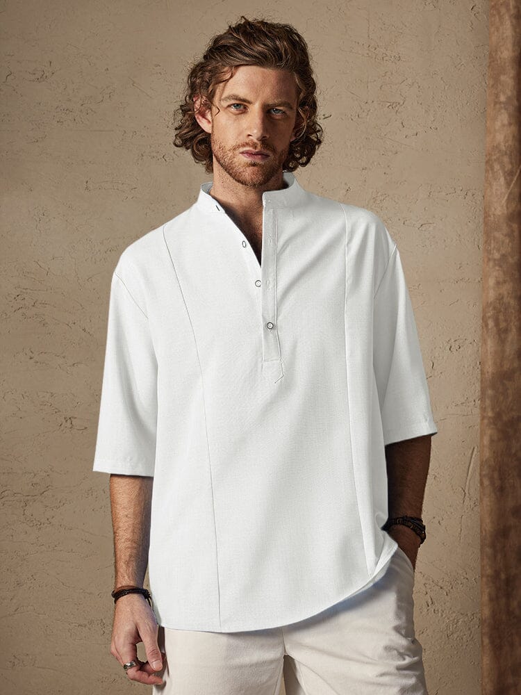 Casual Cotton Linen Mid-sleeve Shirt