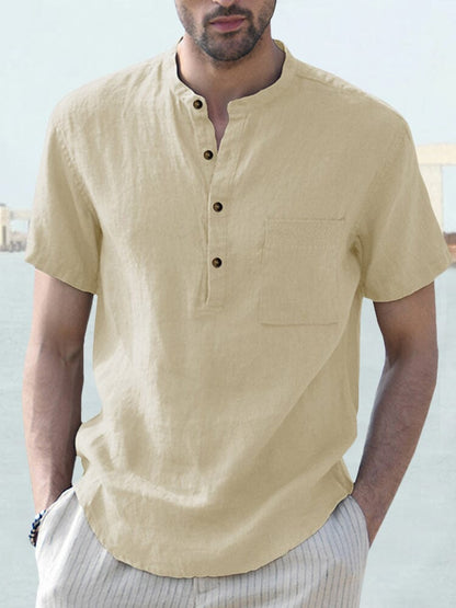 Cotton and Linen Button Shirt with Pocket