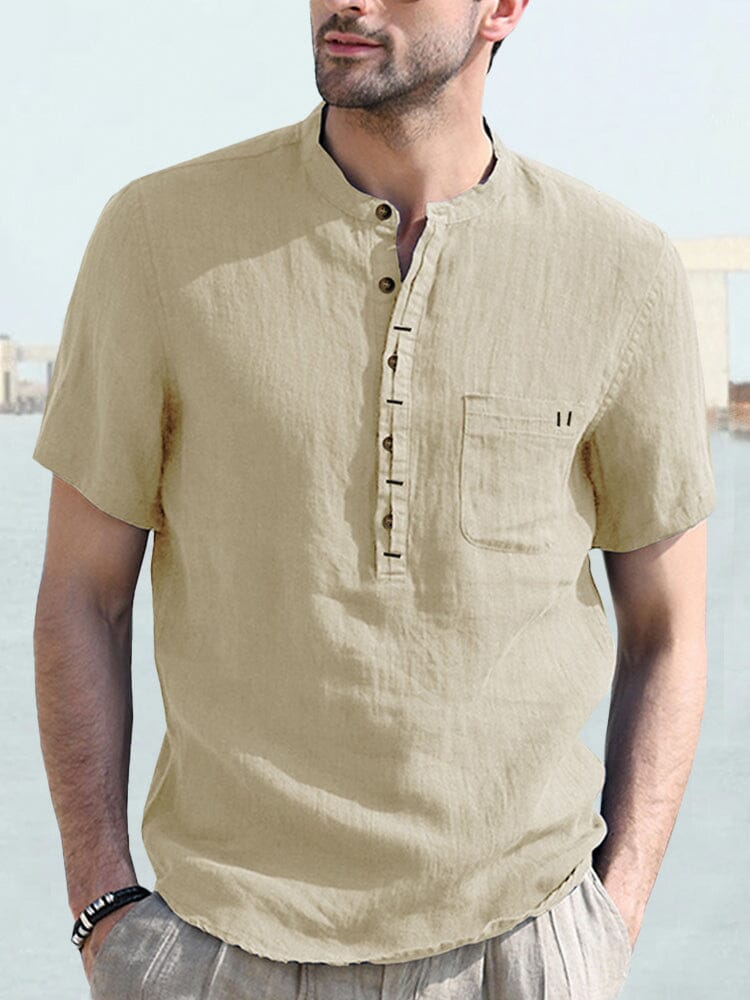 Casual Half Button Cotton Linen Shirt