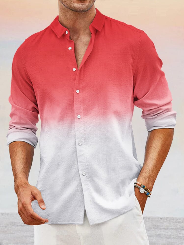 Casual Gradient Splicing Cotton Linen Shirt