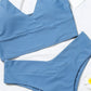 Solid Color Blue 2 Piece Swimsuit