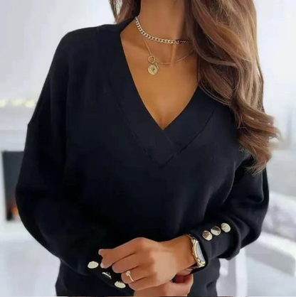 Jewel V-neck Long Sleeve Pullover