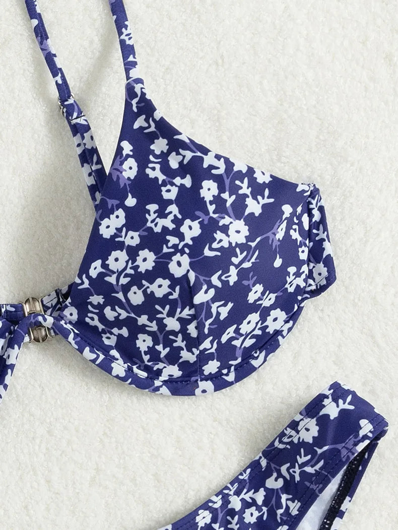 Floral Navy Blue Bikini