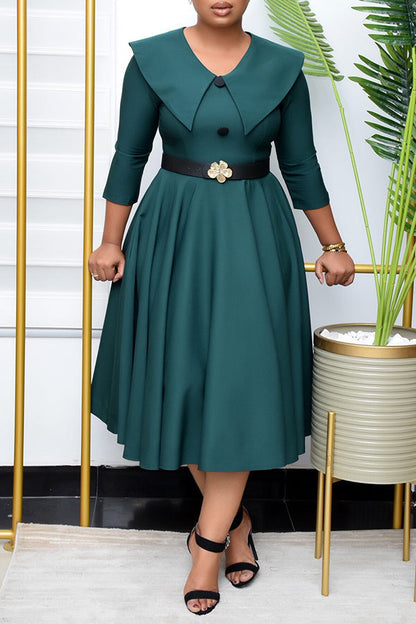 Elegant Lapel A-line Midi Dress