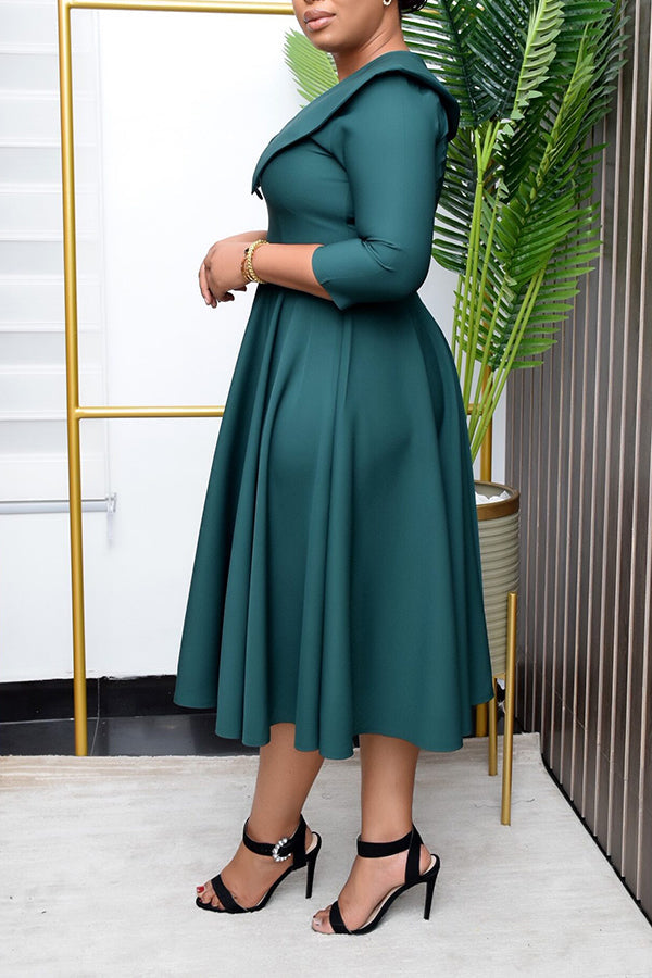 Elegant Lapel A-line Midi Dress