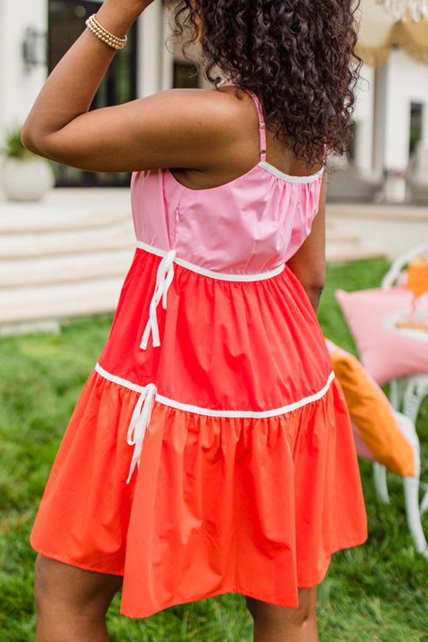 Color Block Ruffle Hem Slip Dress