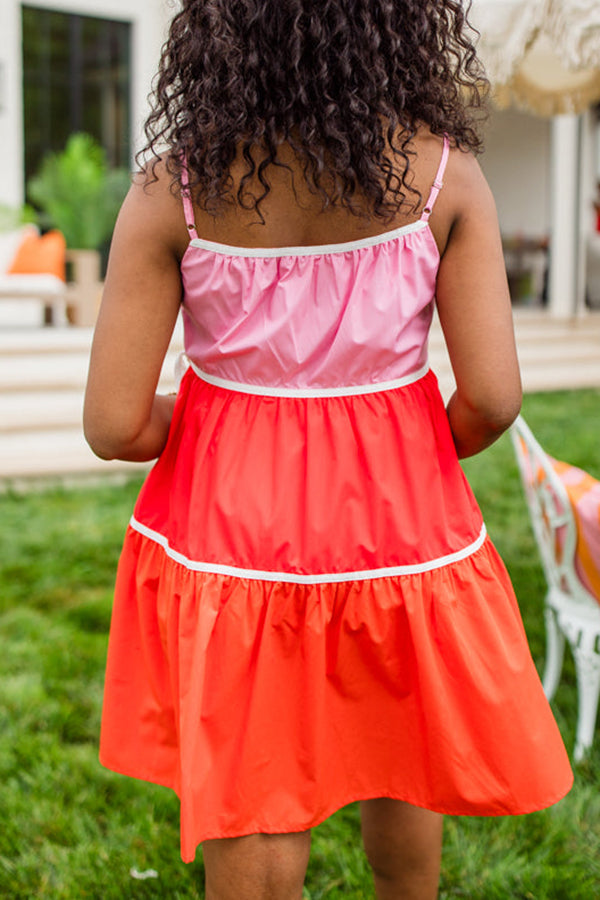 Color Block Ruffle Hem Slip Dress