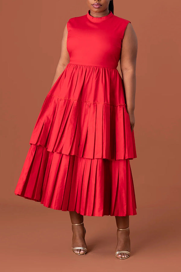 Sleeveless Layered Pleated Hem Dress