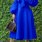 Elegant Bow Tie Lantern Sleeve Midi Dress