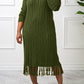 Cable Knit Fringe Trim Sweater Dress