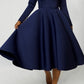 Elegant Lapel Button Classic Midi Dress