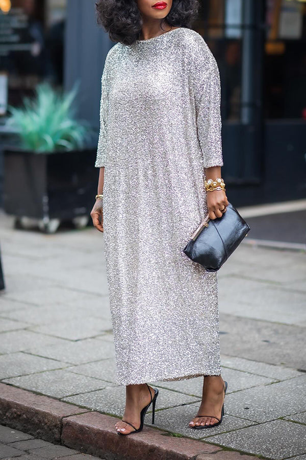 Glittery Sequin Drop Shoulder Dress