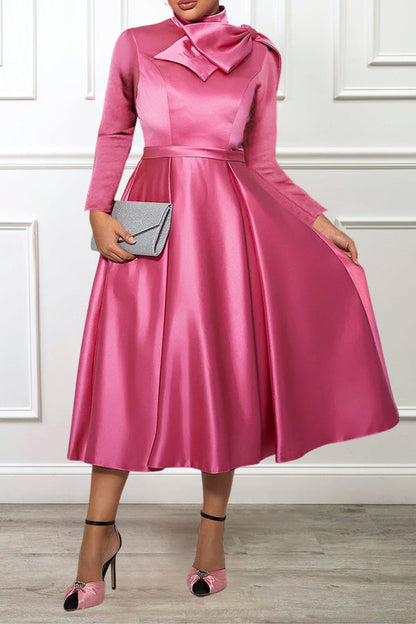 Charming Mock Neck Bow Detail A-line Dress