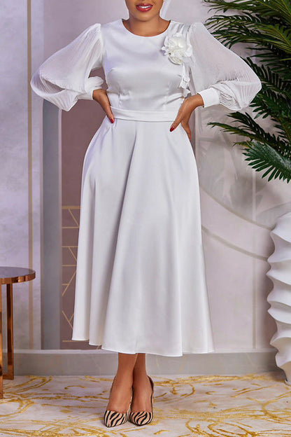 Elegant Lantern Sleeve Midi Dress