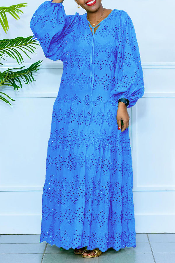 Stylish V-Neck Hollow Out Maxi Dress