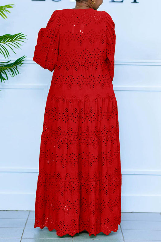 Stylish V-Neck Hollow Out Maxi Dress