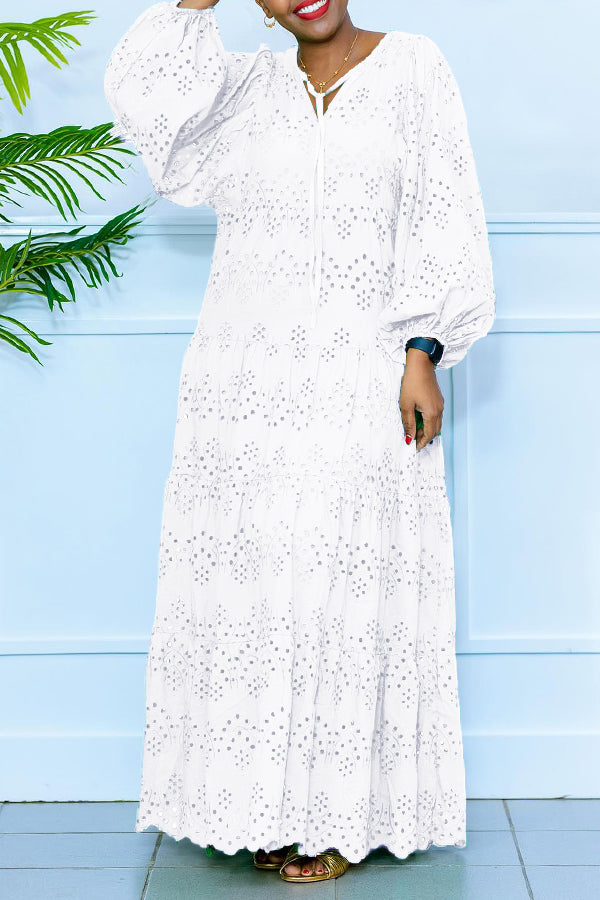 Stylish V-Neck Hollow Out Maxi Dress