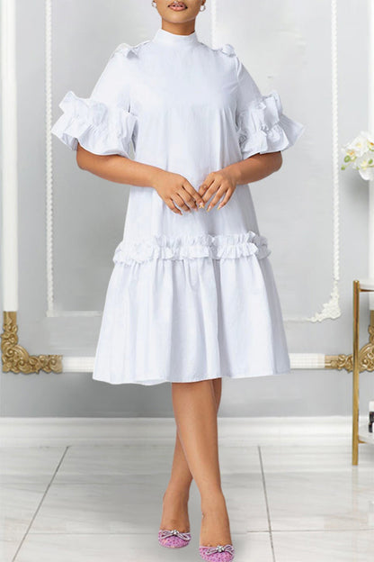 Elegant Frilled Pleated Midi Dress