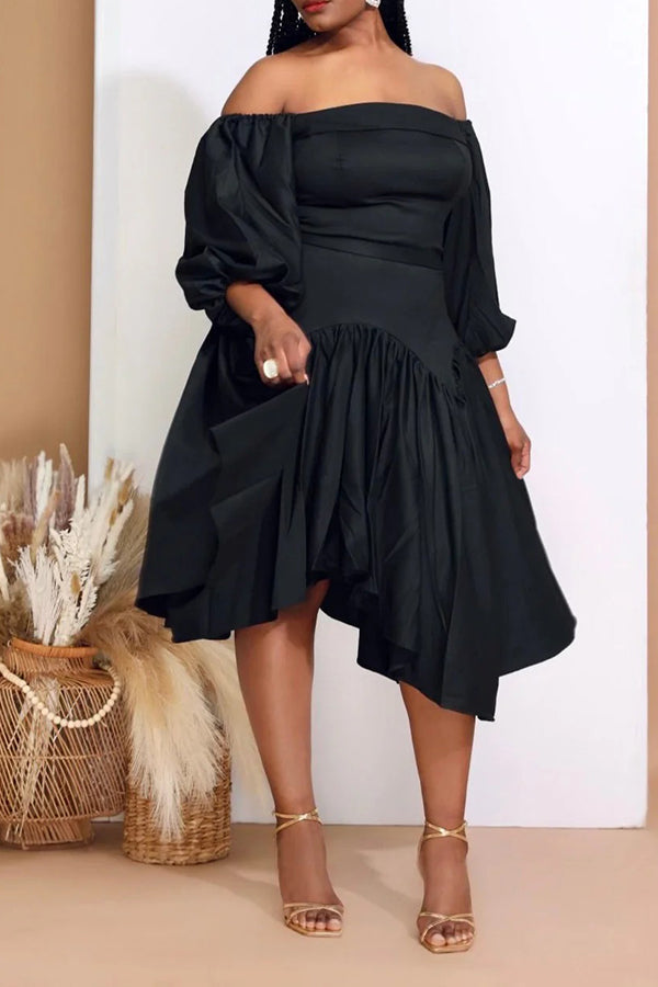 Glamorous Off Shoulder Asymmetrical Hem Dress