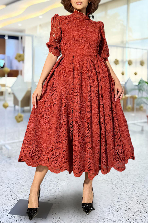 Elegant Puff Sleeve Lace Dress