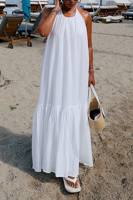 Vacation Halter Ruffle Hem Maxi Dress