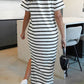 Casual Striped Bottom Hem Split Dress