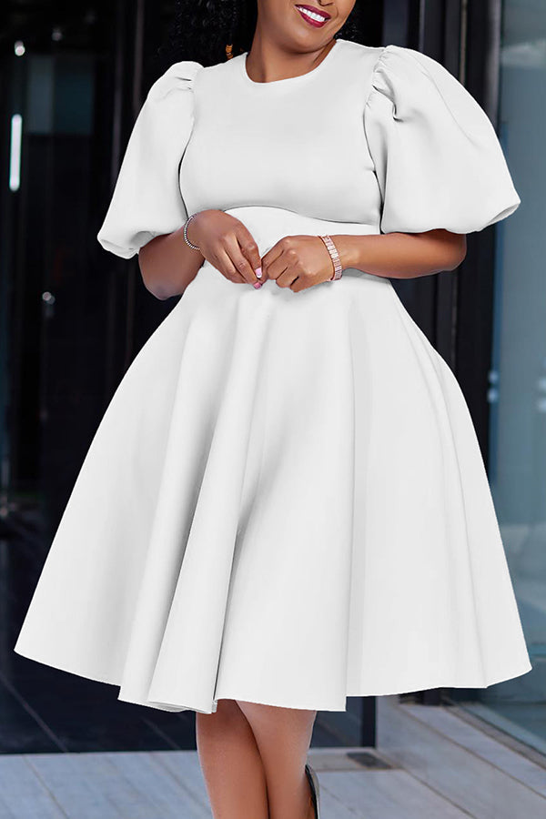 Elegant Puff Sleeve A-line Dress