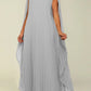 Elegant Round Neck Pleated Cape Dress