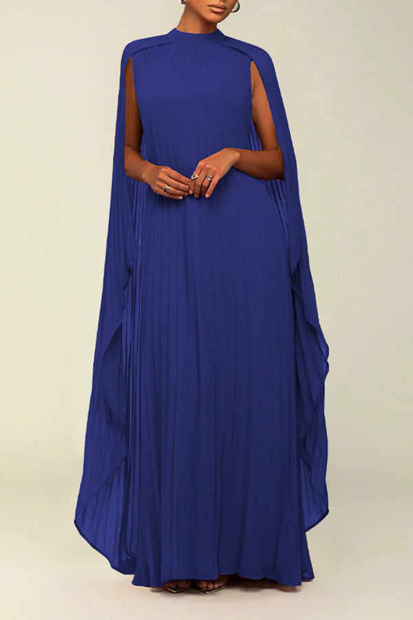 Elegant Round Neck Pleated Cape Dress