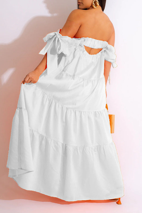 Stylish Off Shoulder Ruffle Hem Maxi Dress