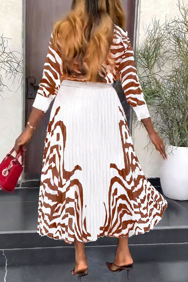 Stylish Zebra Print Blouse & Skirt Set