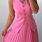 Elegant Solid Color Vest & Pleated Skirt Set