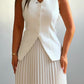 Elegant Solid Color Vest & Pleated Skirt Set