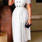 Elegant Lapel Lace Buttoned Short-Sleeved Dress