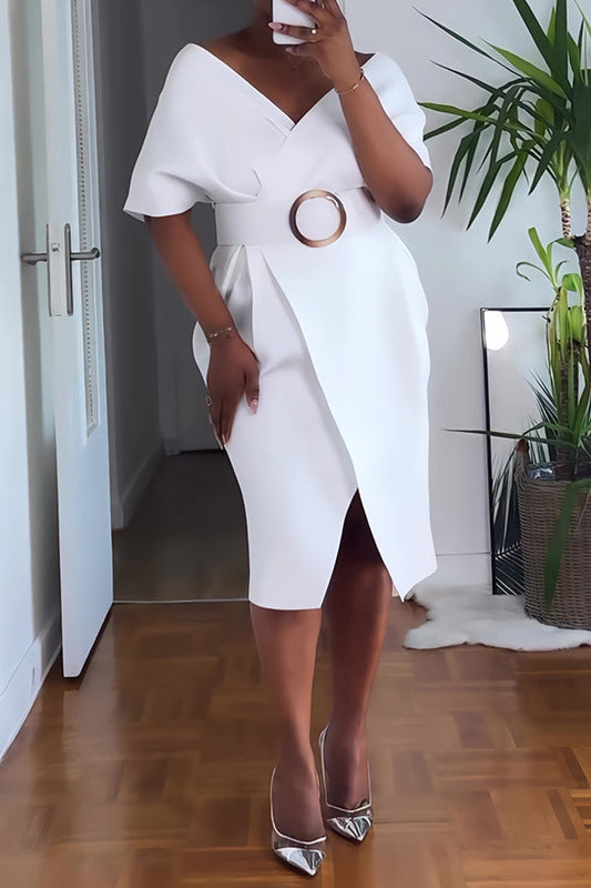 Elegant Off Shoulder Self Belted A-line Dress