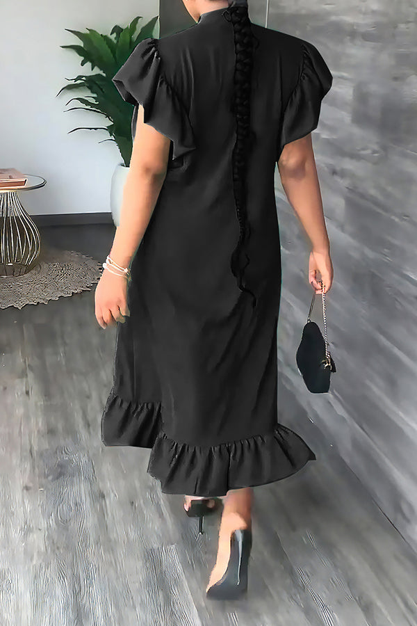 Ruffle Solid Color Casual Midi Dress