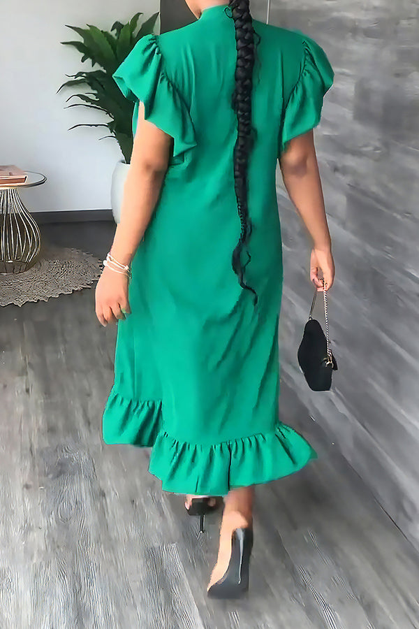 Ruffle Solid Color Casual Midi Dress