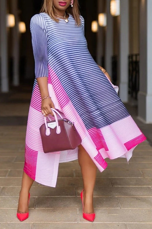 Striped Colorblock Asymmetrical Hem Dress