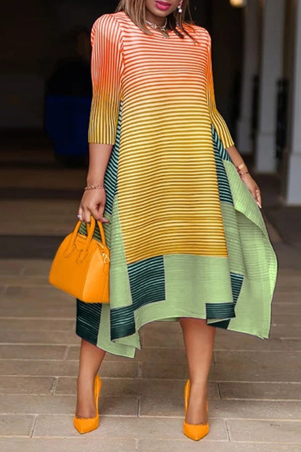 Striped Colorblock Asymmetrical Hem Dress