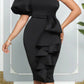 Bubble Sleeve Ruffle Side Bodycon Dress