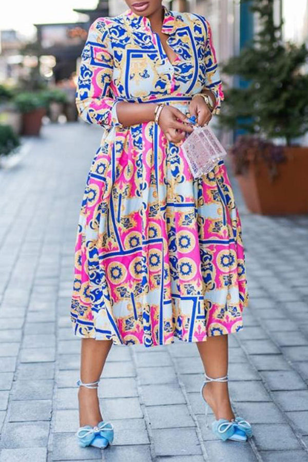 Retro Mandala Print 3/4 Sleeve Dress