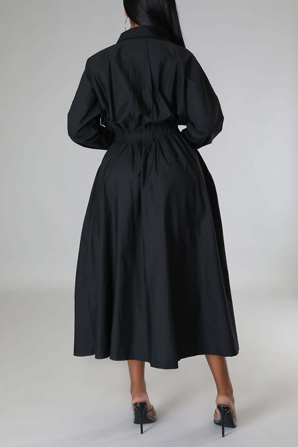 Stylish Ruched Elastic Waist Shirt Dress