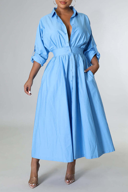 Stylish Ruched Elastic Waist Shirt Dress